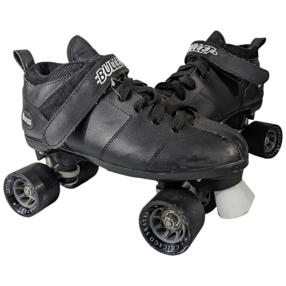 Mens Black Roller Skates Size 9 Chicago Bullet Speed Lace-Up with Strap